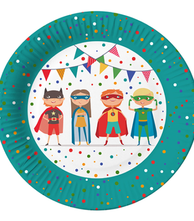 Product foto van Karton Borden rond Superhero 10 stuks