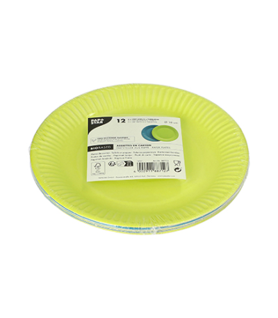 Product foto van Karton Borden rond assorti limoen/turquoise set van 12 18cm