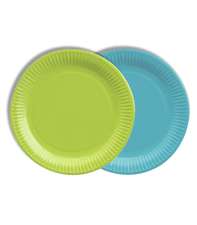 Product foto van Karton Borden rond assorti limoen/turquoise set van 12 18cm