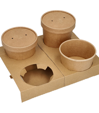 Product foto van Karton Draagtray bruin voor 4 soepbekers set van 25