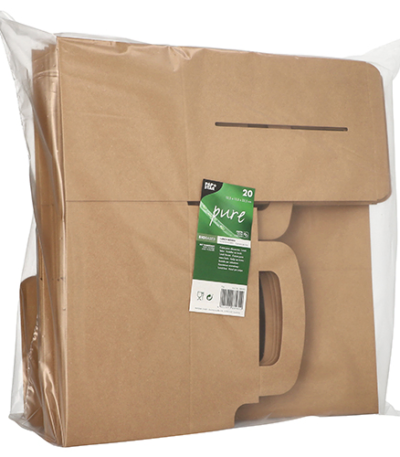 Product foto van Karton Lunchboxen hoekig bruin set van 20 met handvaten