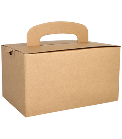 Product foto van Karton Lunchboxen hoekig bruin set van 20 met handvaten