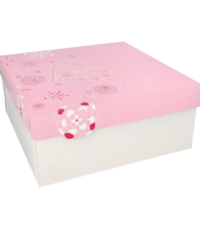 Product foto van Karton gebaksdozen met deksel wit/roze set van 15 Lovely Flowers