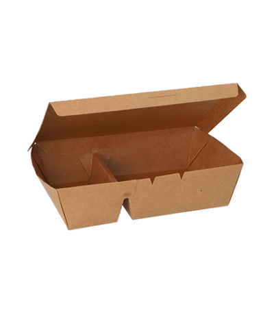 Product foto van Kartonnen lunchboxen 2-vaks bruin set van 25