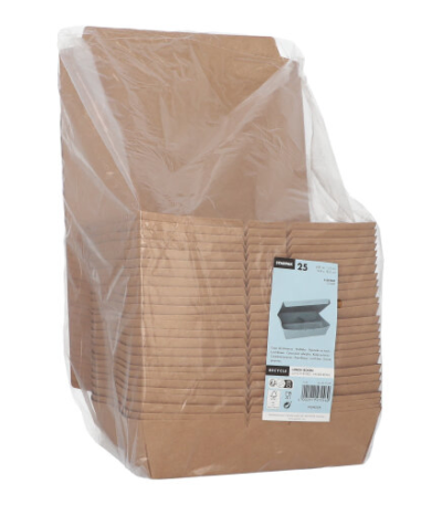 Product foto van Kartonnen lunchboxen 3-vaks bruin set van 25