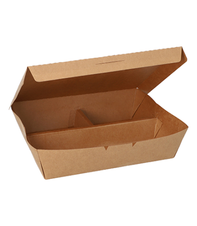 Product foto van Kartonnen lunchboxen 3-vaks bruin set van 25