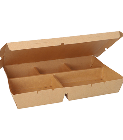 Product foto van Kartonnen lunchboxen 5-vaks bruin set van 25