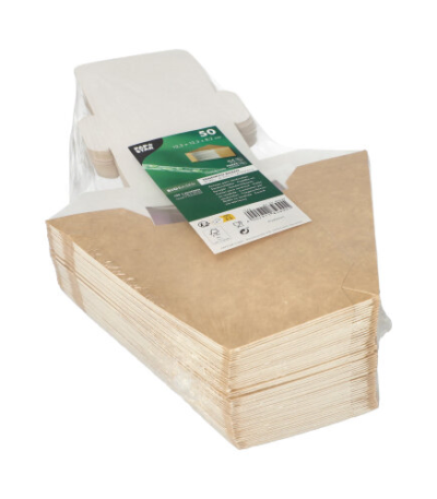 Product foto van Kartonnen lunchboxen PLA bruin set van 50