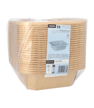 Product foto van Kartonnen lunchboxen bruin 1000ml set van 25