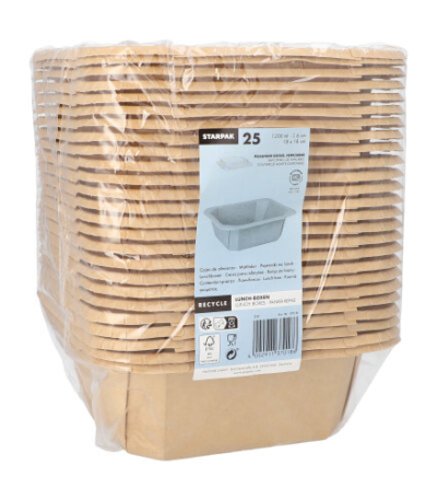 Product foto van Kartonnen lunchboxen bruin set van 25 1200ml