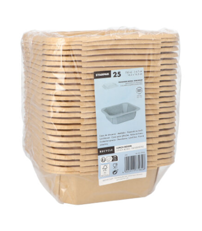 Product foto van Kartonnen lunchboxen bruin set van 25 750ml