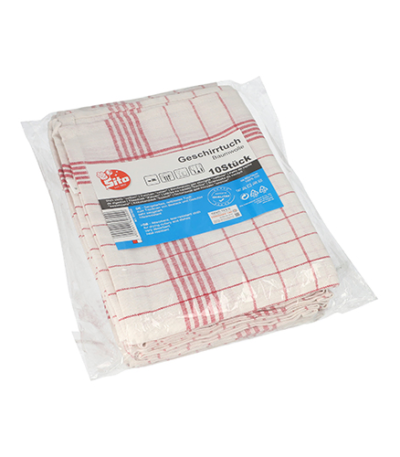 Product foto van Katoenen theedoeken wit/rood 70cm x 50cm set van 10 Baumwolle