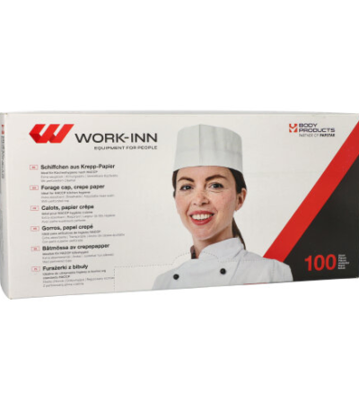 Product foto van Keukenmutsen crÃªpe wit set van 100 Work-Inn Maat 55-62