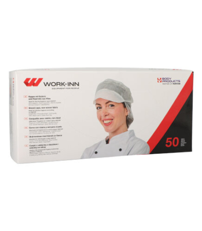 Product foto van Keukenmutsen nonwoven wit set van 50 WORK-INN/PS