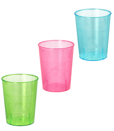 Product foto van Kunststof borrelglazen assorti kleuren set van 40