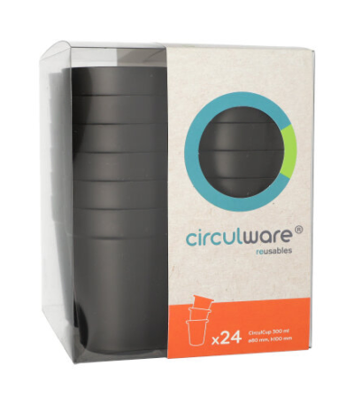 Product foto van Kunststof drinkbekers herbruikbaar zwart set van 24 300ml Circulware