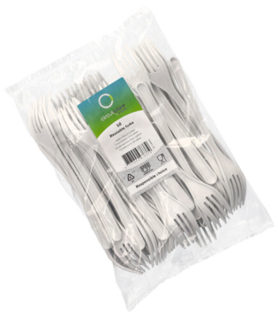 Product foto van Kunststof herbruikbare vorken wit set van 50 Haval Circulware extra stevig
