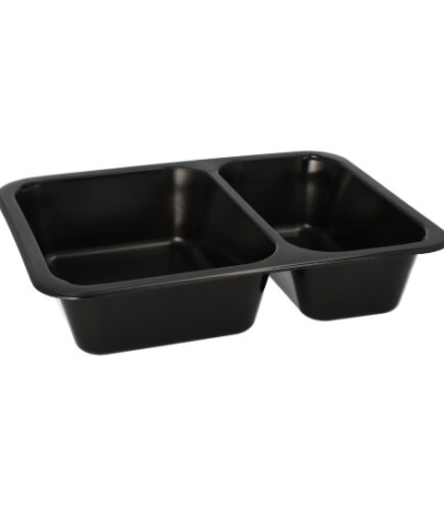Product foto van Kunststof maaltijdboxen zwart 2-vaks set van 20