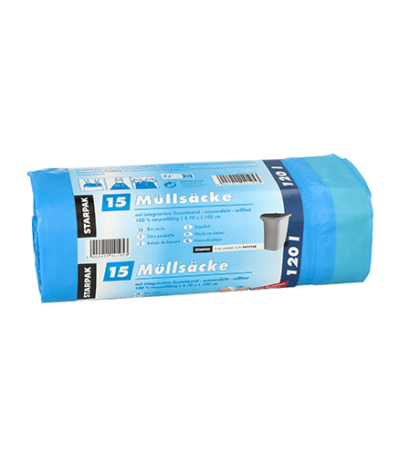 Product foto van LDPE Industriezakken met trekkoord blauw 120l set van 15