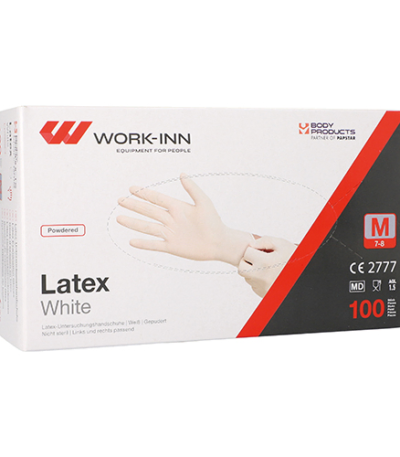 Product foto van Latex handschoenen gepoederd wit natuur set van 100 WORK-INN
