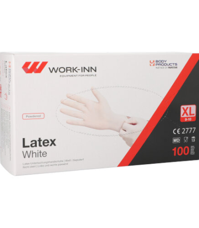 Product foto van Latex handschoenen gepoederd wit/natuur Maat XL set van 100 WORK-INN