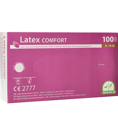 Product foto van Latex handschoenen poedervrij Comfort wit/natuur Maat XL set van 100