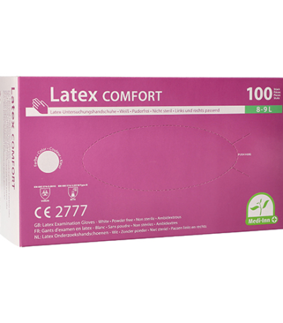 Product foto van Latex handschoenen poedervrij Comfort wit/natuur set van 100 Medi-Inn L