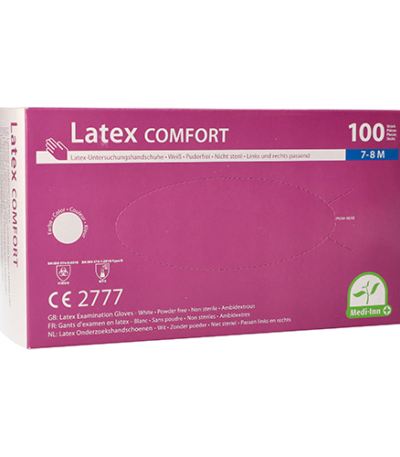 Product foto van Latex handschoenen poedervrij Comfort wit/natuur set van 100 Medi-Inn M