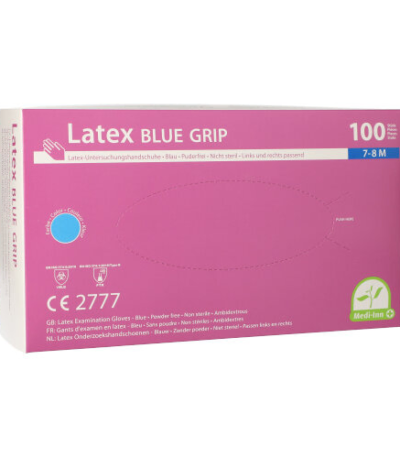 Product foto van Latex handschoenen poedervrij blauw M set van 100 Medi-Inn Blue Grip
