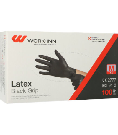 Product foto van Latex handschoenen poedervrij zwart M set van 100 Work-Inn