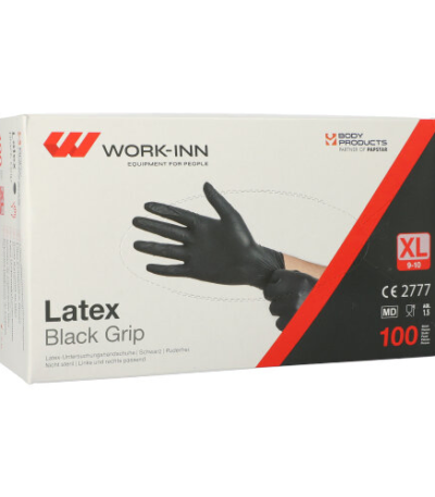 Product foto van Latex handschoenen poedervrij zwart XL set van 100 Work-Inn
