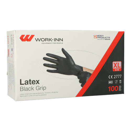 Product foto van Latex handschoenen poedervrij zwart XL set van 100 Work-Inn