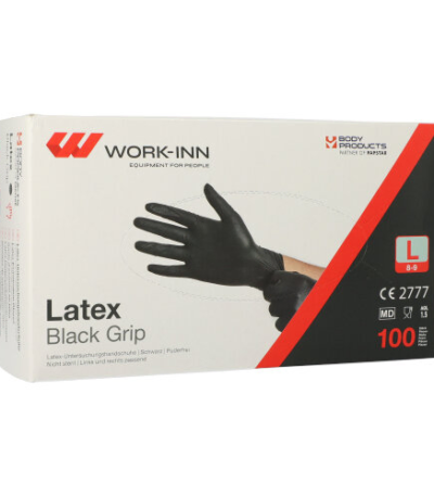 Product foto van Latex handschoenen poedervrij zwart set van 100 Work-Inn L