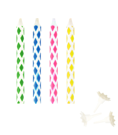 Product foto van Magische verjaardagskaarsjes met houders assorti kleuren set van 10