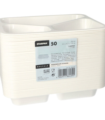 Product foto van Magnetronschalen PP wit set van 50 3-vaks 765ml