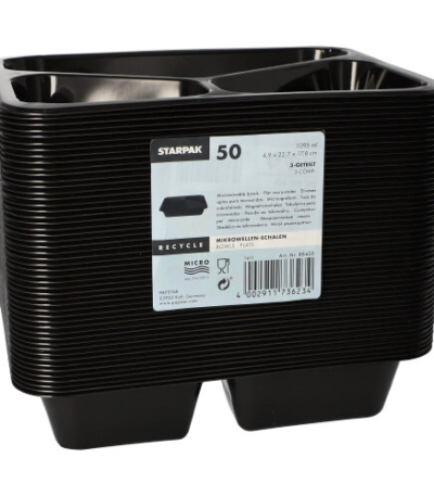 Product foto van Magnetronschalen PP zwart 3-vaks set van 50