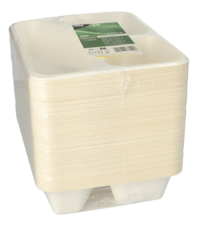 Product foto van Menubakjes suikerriet met PLA coating 3-vaks 1000ml set van 50