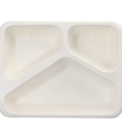 Product foto van Menubakjes suikerriet met PLA coating 3-vaks 1000ml set van 50