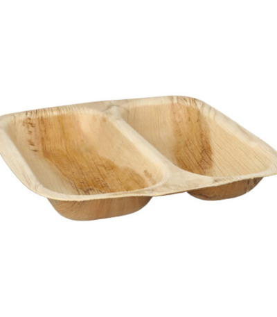 Product foto van Menubakken Palmblad 2-vaks 700ml hoekig set van 25