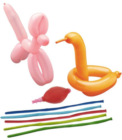 Product foto van Modelleerballonnen assorti kleuren met pomp set van 5