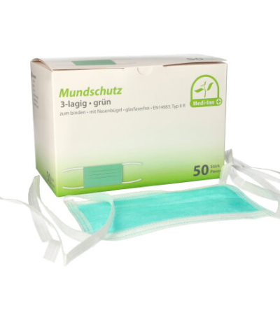 Product foto van Mondkapjes Type IIR 3-laags groen set van 50 Medi-Inn