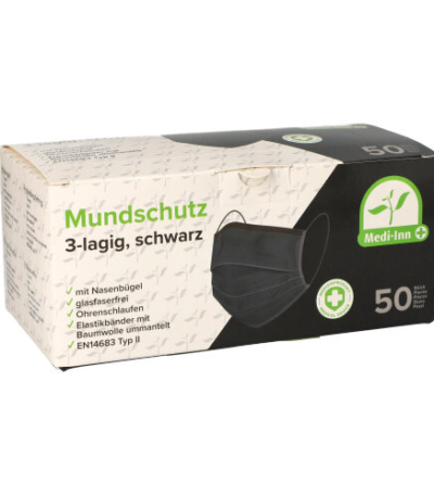 Product foto van Mondkapjes type II zwart met neusbeugel set van 50 Medi-Inn