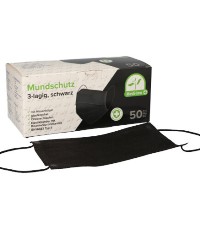 Product foto van Mondkapjes type II zwart met neusbeugel set van 50 Medi-Inn