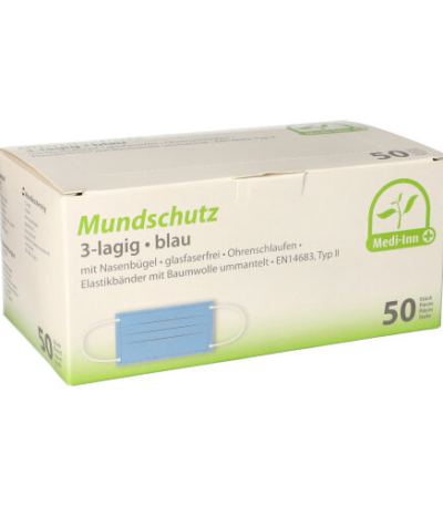 Product foto van Mondmaskers Type II blauw met neusbeugel set van 50 Medi-Inn