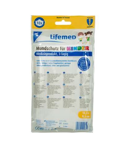 Product foto van Mondmaskers kinder 3-laags assorti kleuren set van 10 Lifemed