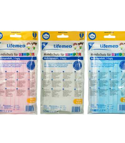 Product foto van Mondmaskers kinder 3-laags assorti kleuren set van 10 Lifemed