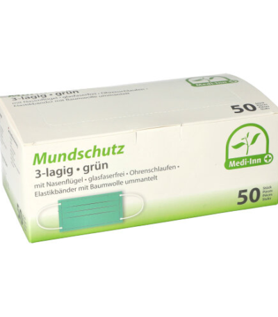 Product foto van Mondmaskers type II 3-laags groen set van 50 Medi-Inn