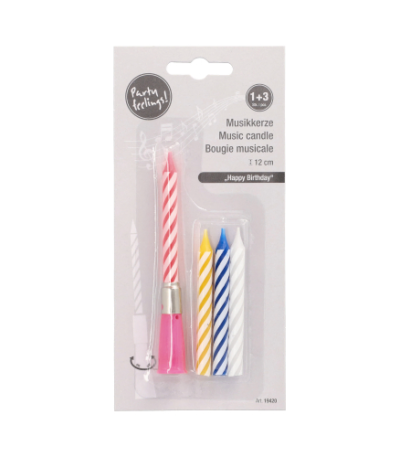 Product foto van Muziekkaarsen assorti kleuren Happy Birthday set van 5