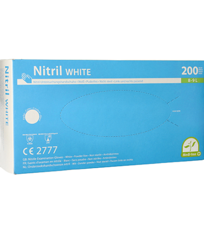 Product foto van Nitril Handschoenen poedervrij wit set van 200 Medi-Inn L