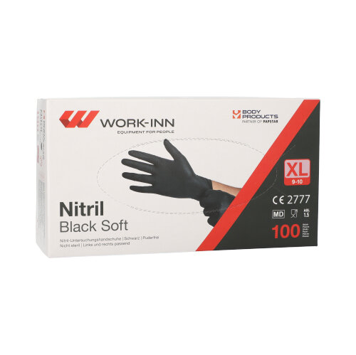 Product foto van Nitril Handschoenen poedervrij zwart Maat XL set van 100 WORK-INN